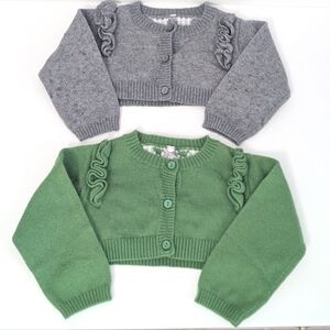 Mayoral long sleeve cropped cardigan sweater in green and grey size 6-9 months